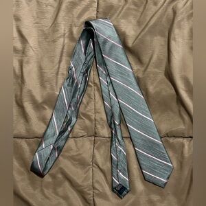 The Tie Bar- Necktie- green with pink stripes